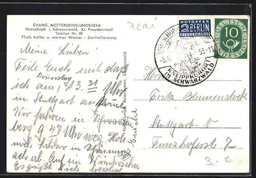 AK Huzenbach i. Schwarzwald, im Garten des Evang. Müttererholungsheim