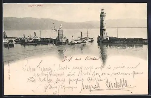 AK Lindau / Bodensee, Dampfer bei der Hafeneinfahrt