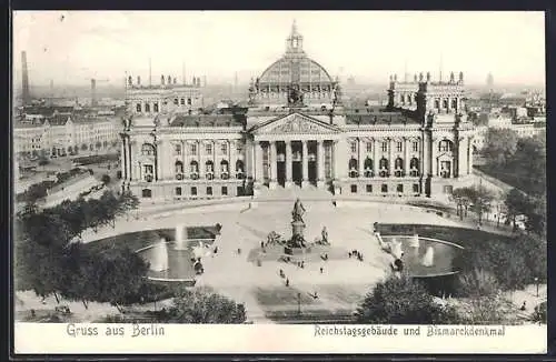 AK Berlin-Tiergarten, Reichstagsgebäude und Bismarckdenkmal