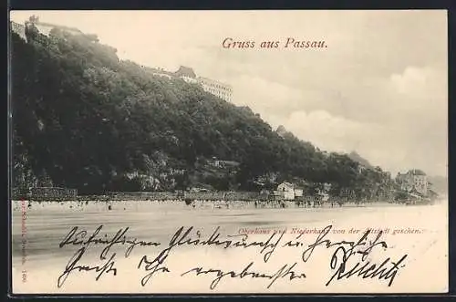 AK Passau, Oberhaus und Niederhaus von der Altstadt gesehen