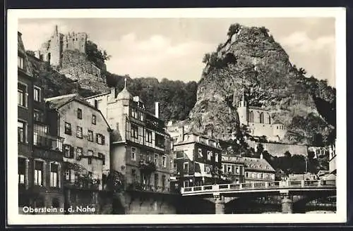 AK Oberstein /Nahe, Ortspartie mit Burgblick