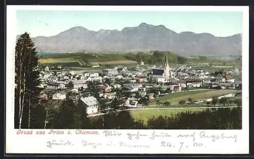 AK Prien a. Chiemsee, Totalansicht gegen das Gebirge