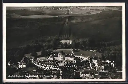 AK Stuttgart, Fliegeraufnahme vom Schloss Solitude