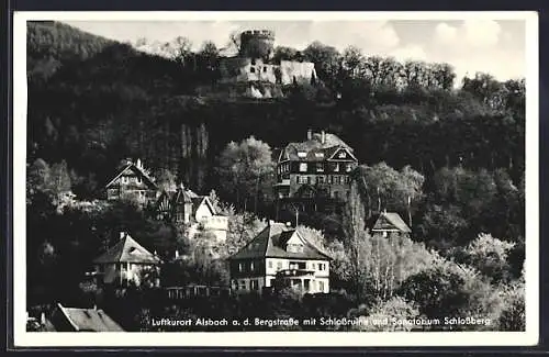 AK Alsbach a. d. Bergstrasse, Teilansicht mit Schlossruine und Sanatorium Schlossberg