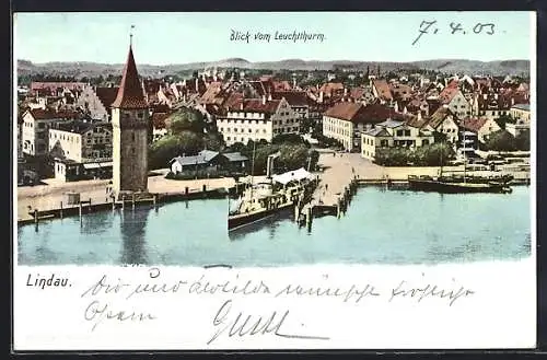 AK Lindau / Bodensee, Blick vom Leuchtturm auf den Hafen