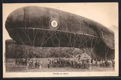 AK Fesselballon wird auf den Abflug vorbereitet