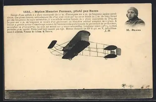 AK Biplan Maurice Farman, piloté par Barra, Flugzeug Doppeldecker