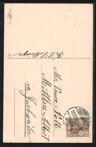 Präge-AK Harfe mit violetten Blumen, Kalenderblatt 1. Januar, Neujahrsgruss