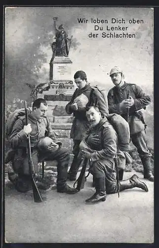 AK Soldaten in Uniform knien vor Denkmal