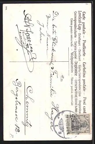 AK Herr mit Kuvert am Postkasten bei Schnee, Neujahrsgruss