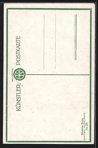 Künstler-AK Franz Doubek: Nur Mut!, Drei Kinder baden im See