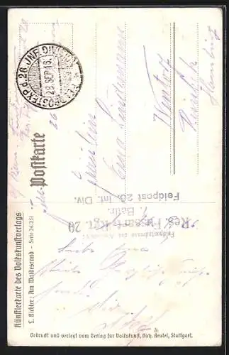 Künstler-AK Ludwig Richter: Ausflügler am Waldesrand, Im Hintergrund Burg