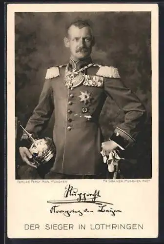 AK Kronprinz Rupprecht von Bayern, der Sieger in Lothringen, mit Pickelhaube