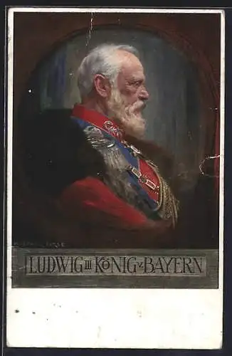 AK König Ludwig III. von Bayern in Uniform mit Orden, Profilbild