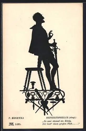 Künstler-AK Paul Konewka: Silhouetten zu Goethe`s Faust, Mephistopheles singt