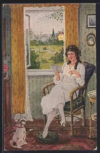 Künstler-AK Alfred Mailick: Frau liest ein Buch am Fenster