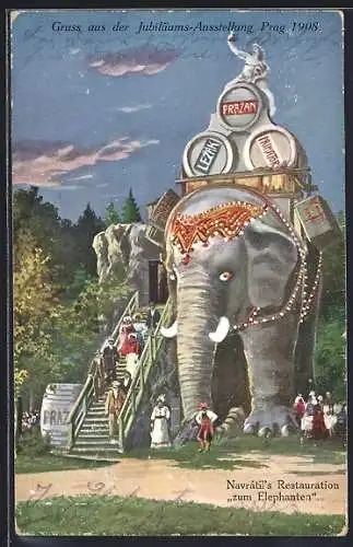 Künstler-AK Praha, Jubilejni vystava 1908, Navratilova restaurace u Slona