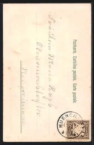 Künstler-Lithographie E. Döcker: Unser Gebet, Führe uns nicht in Versuchung