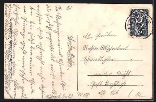 AK St. Georgen im Attergau, Strassenpartie aus der Vogelschau, Blick zur Kirche