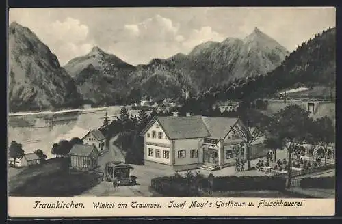 AK Traunkirchen, Josef Mayrs Gasthaus und Fleischhauerei, Winkel am Traunsee