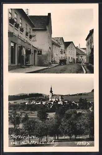 AK Hofkirchen im Mühlkreis, Strassenpartie am Kaufhaus Joh. Dobretzberger, Ortsansicht