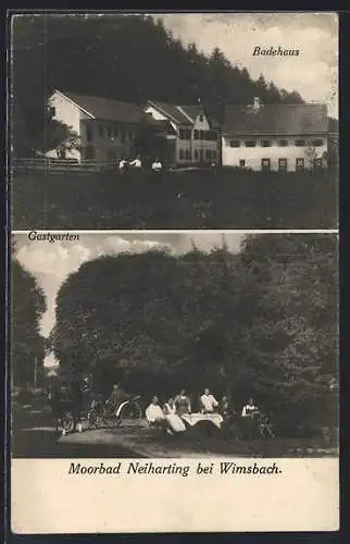 AK Wimsbach, Hotel und Moorbad Neiharting, Badehaus, Gastgarten