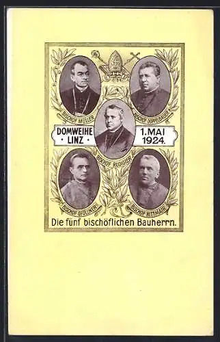 AK Linz, Domweihe 1.5.1924, die fünf bischöflichen Bauherrn