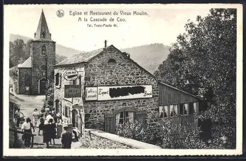 AK Coo, Eglise et Restaurant du Vieux Moulin, A la Cascade de Coo