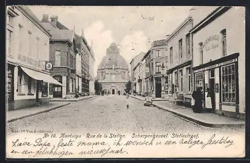 AK Montaigu, Rue de la Station, Strassenpartie