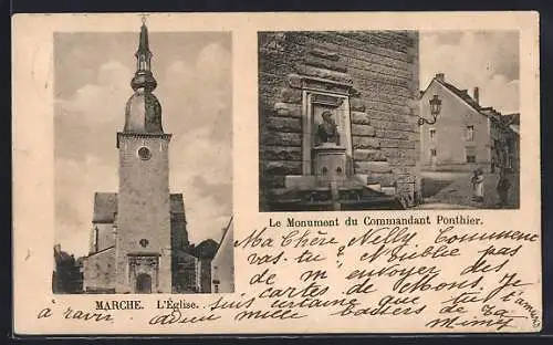 AK Marche-en-Famenne, L`Église, Le Monument du Commandant Ponthier