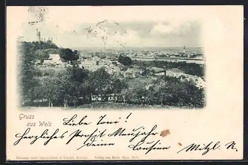 AK Wels, Teilansicht mit Turm