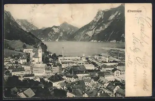 AK Ebensee, Ortspartie im Gebirge