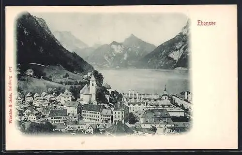 AK Ebensee, Teilansicht mit Kirche