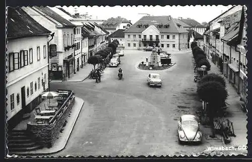 AK Wimsbach, Platz vorm Marktgemeindeamt & der Post mit Automobilen