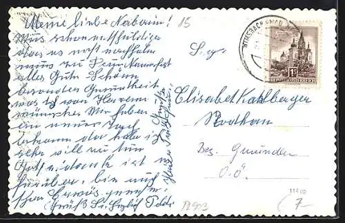 AK Wimsbach, Platz vorm Marktgemeindeamt & der Post mit Automobilen
