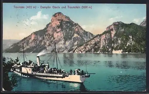 AK Traunstein /Traunsee, Panorama mit Dampfer Gisela