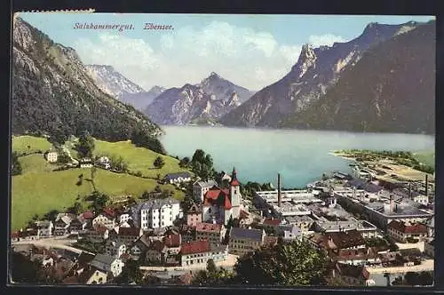 AK Ebensee, Ortsansicht aus der Vogelschau