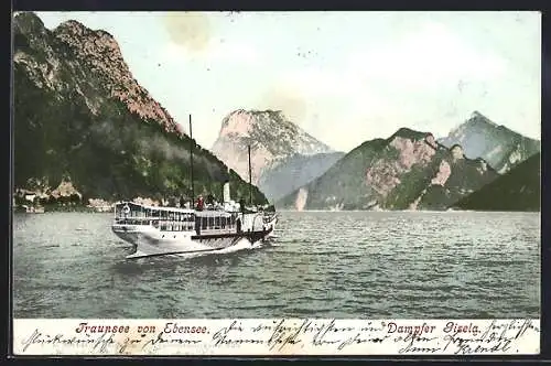 AK Traunsee von Ebensee, Dampfer Gisela