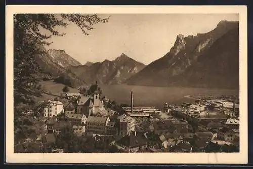 AK Ebensee /Salzkammergut, Teilansicht mit Kirche und Bergen