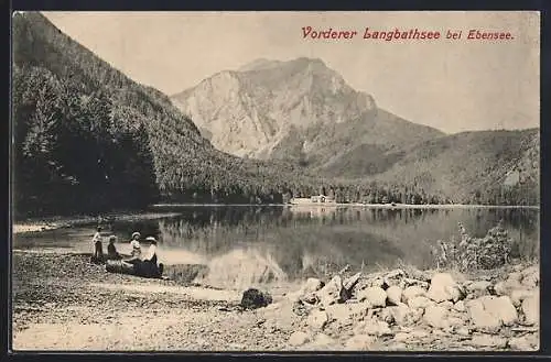 AK Ebensee, Vorderer Langbathsee mit Ausflüglerinnen