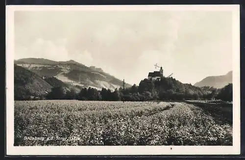 AK Grünburg a. d. Steyr, Panorama mit Kirche