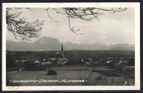 AK Schwanenstadt, Teilansicht mit Traunstein und Höllengebirge