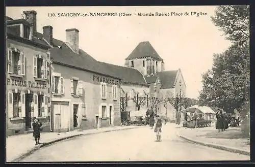 AK Savigny-en-Sancerre, Grande Rue et Place de l`Église