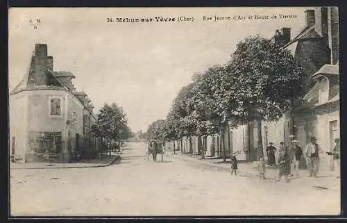 AK Mehun-sur-Yèvre, Rue Jeanne d`Arc et Route de Vierzon