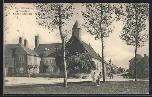 AK Asnières, Le Temple et Route de Bourges