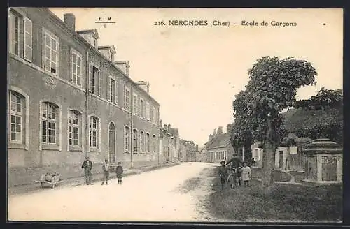 AK Nérondes, École de Garcons et rue animée par les enfants