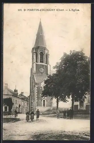 AK Saint-Martin-d`Auxigny, L`église et la place avec passants