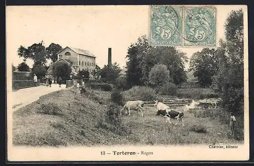 AK Torteron, Vue sur la campagne avec vaches près de l`usine Ragon