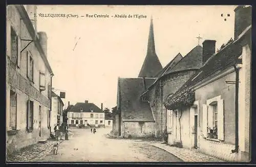 AK Villequiers, Rue Centrale et abside de l`église