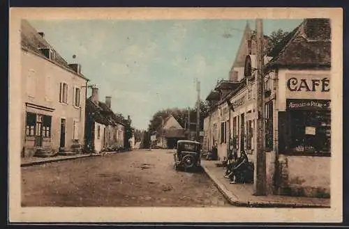 AK Villeneuve-sur-Cher, Route de Saint-Florent avec café et voiture ancienne